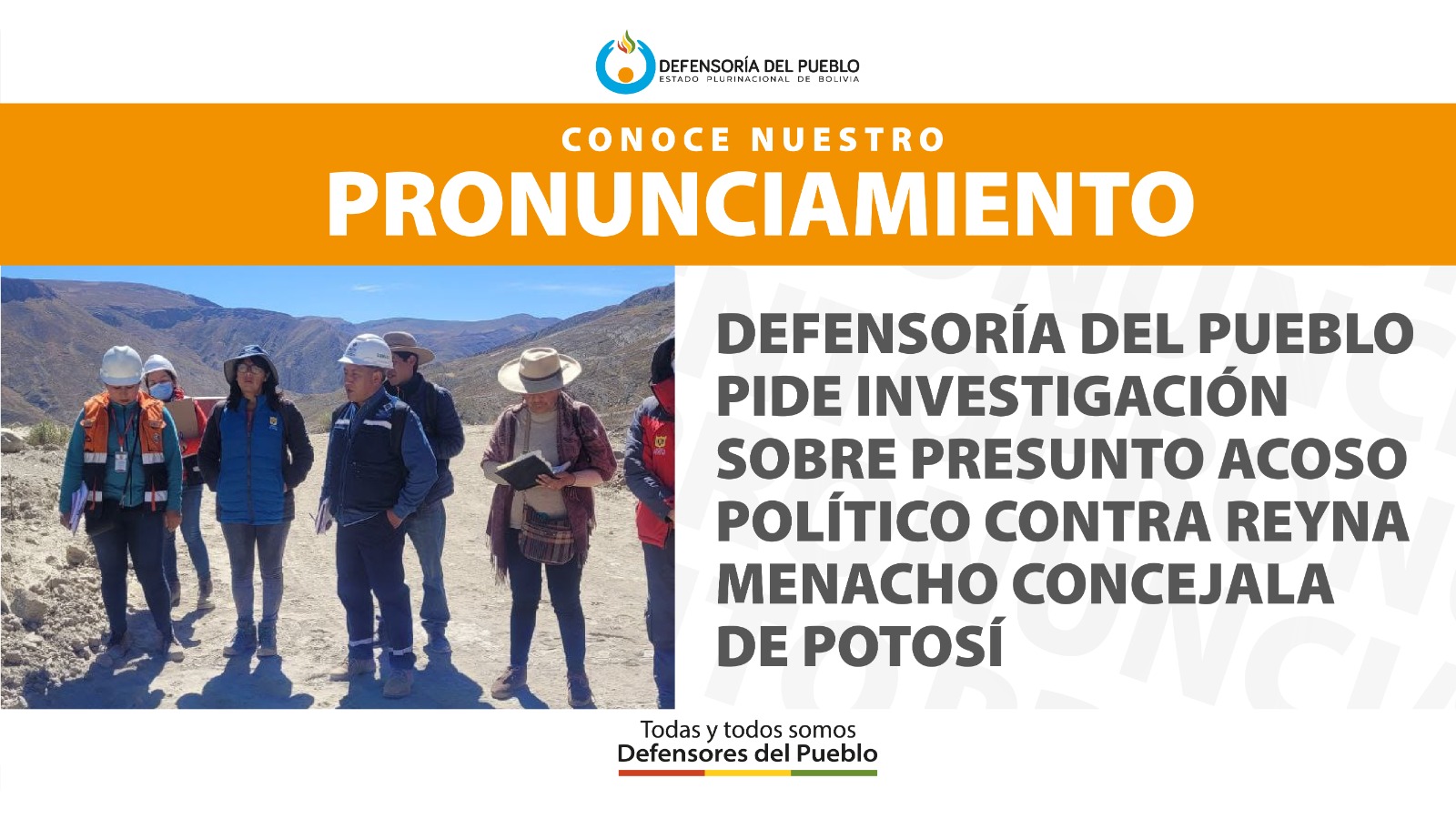 DEFENSORÍA DEL PUEBLO PIDE INVESTIGACIÓN SOBRE PRESUNTO ACOSO POLÍTICO CONTRA REYNA MENACHO CONCEJALA DE POTOSÍ